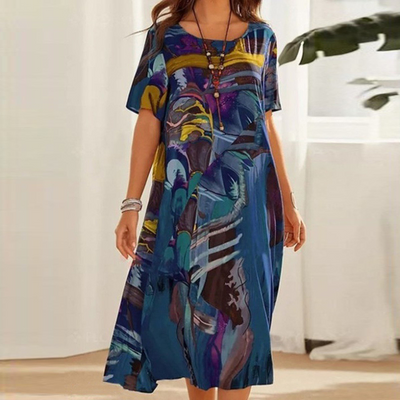 Summer midi dress with a modern print