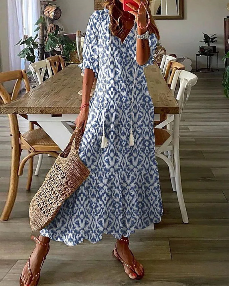 Long summer dress with a bohemian style and modern design