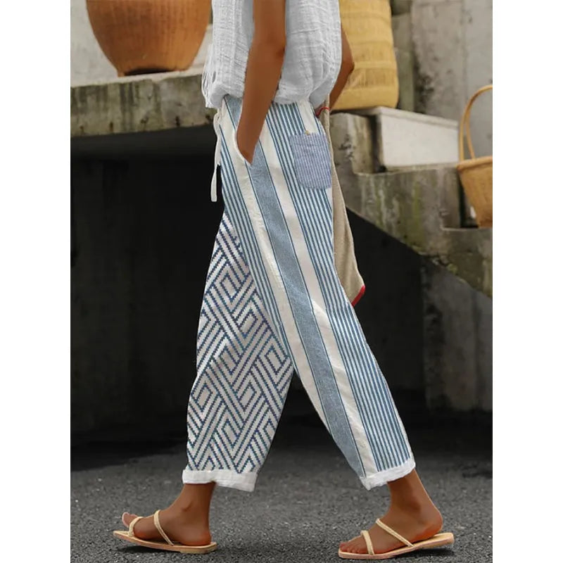 Lauren - Color Block Elastic Waist Pants