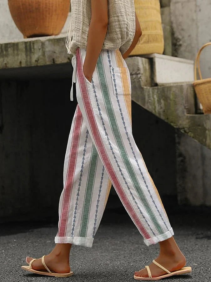 Linda - Women's Casual Loose Retro Striped Print Trousers