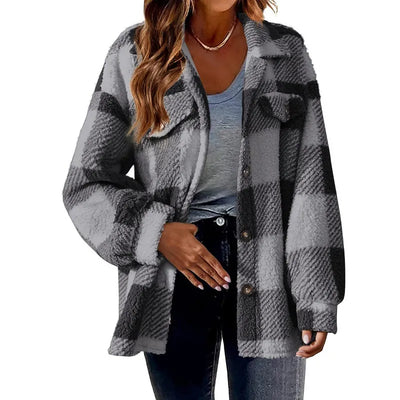Women's Button-Down Plaid Jacket - Cozy and Modern Coat