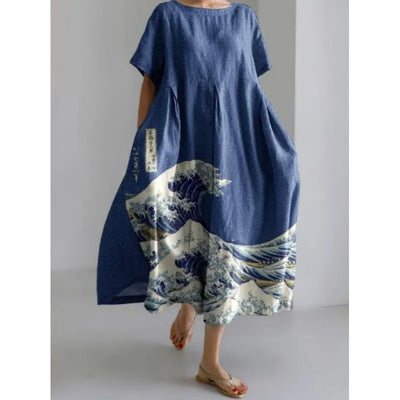 Laura - Women's Art Floral Print Pocket Tunic Dress