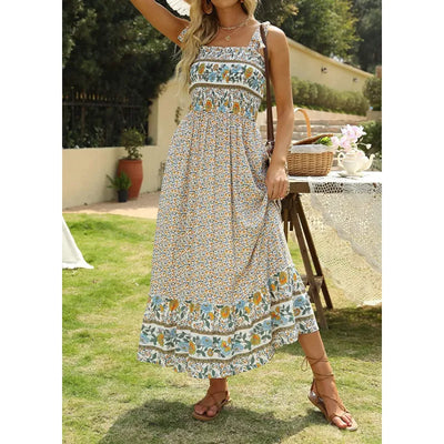 Casandra - Women's Loose Long Summer Bohemian Printed Strappy Dresses