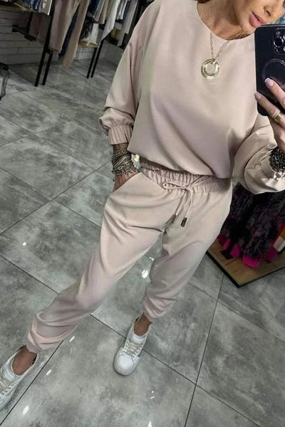 Women's Two-Piece Set - Solid Color Shirt and Pants