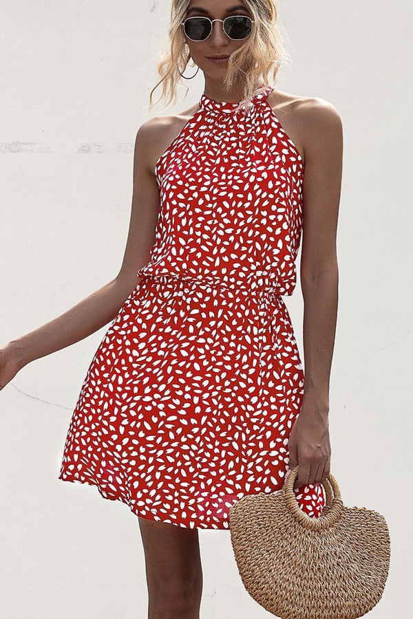 Virginia - Casual polka dot print halterneck dress
