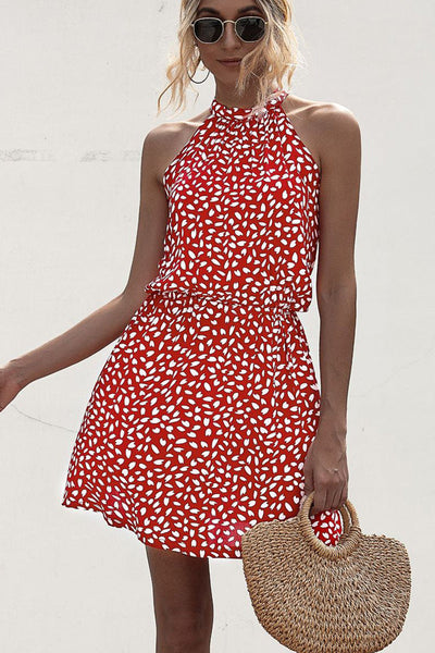 Virginia - Casual polka dot print halterneck dress