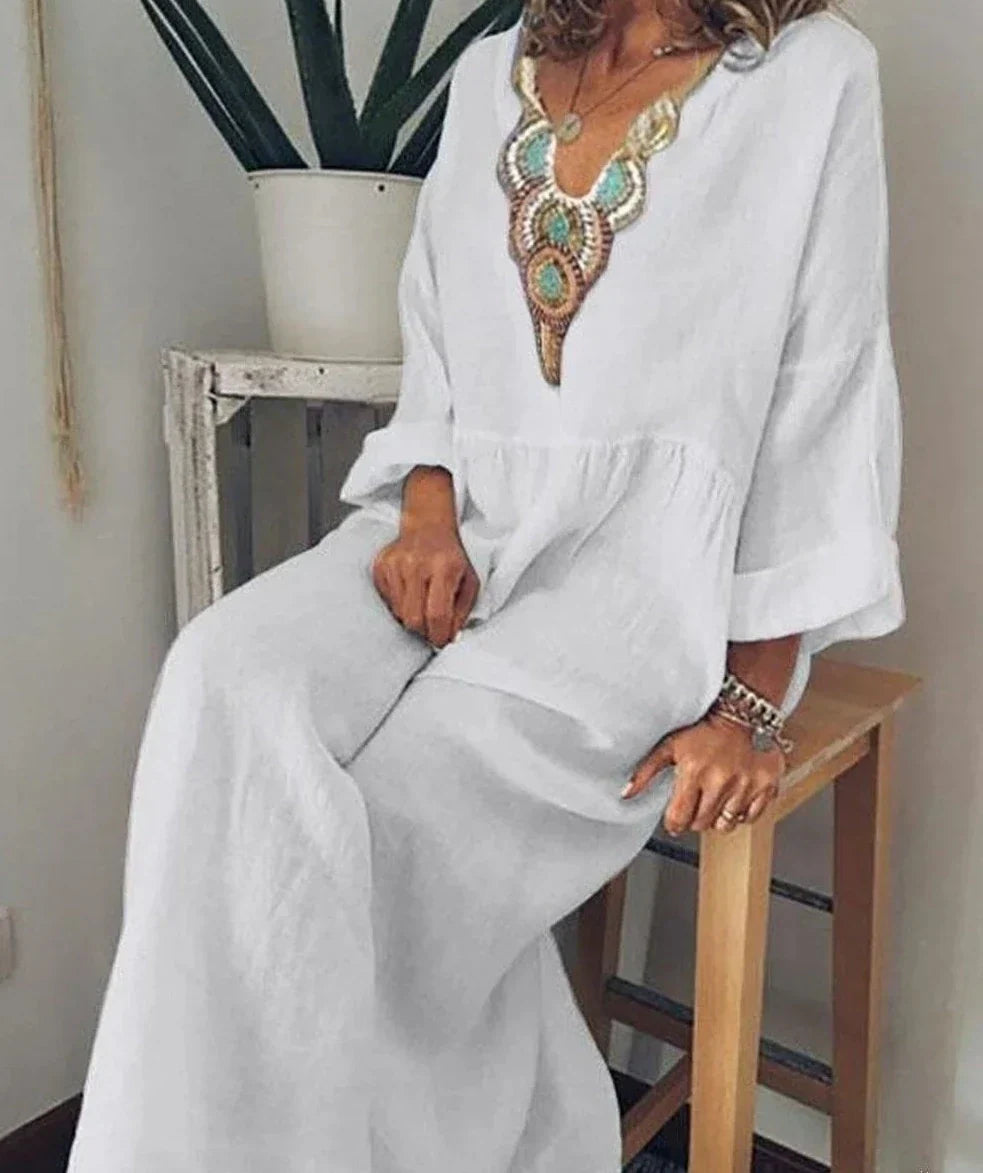 Victoria - Casual long-sleeved V-neck dress