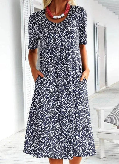 Alexandra - Floral Print Crew Neck Dress