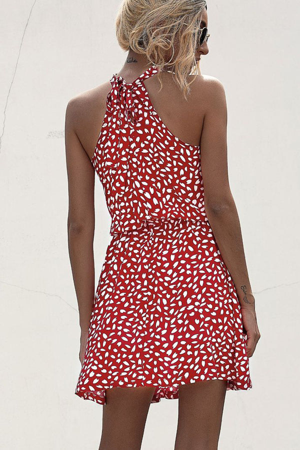 Virginia - Casual polka dot print halterneck dress