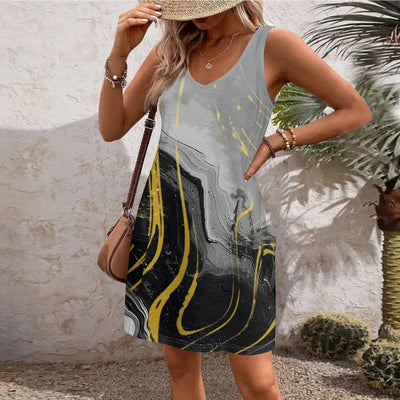 Lola - Floral short-sleeved round neck dress with oversized seams