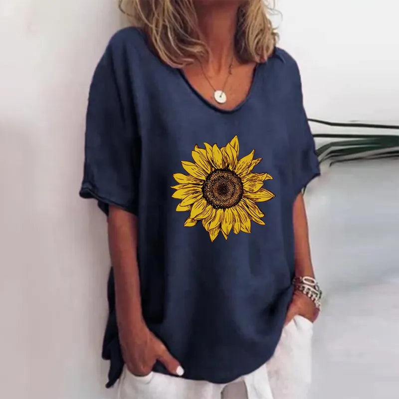 Alba - Green Floral Print Crew Neck Half Sleeve T-Shirt