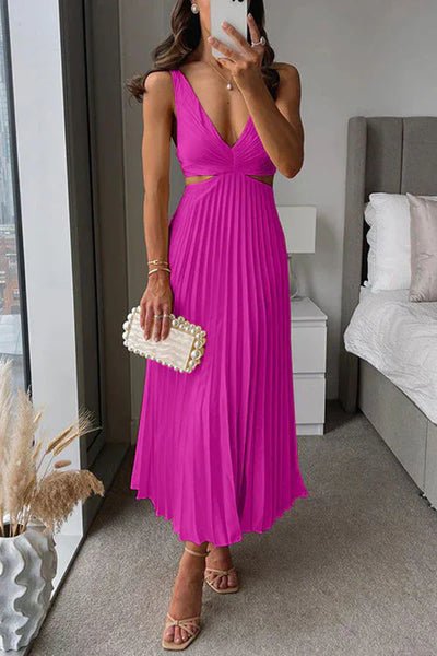 Xenia - Pleated summer midi dress with a cinched waist