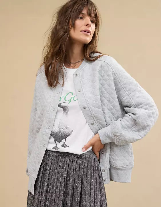 Women's Snap Button Bomber Jacket – Modern Style
