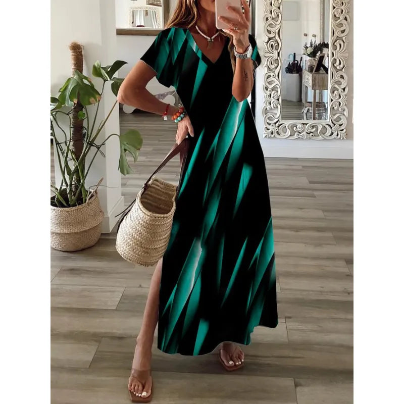 Delia - Fashion Butterfly Print Straight Party Lapel A-line Casual Shirt Dress