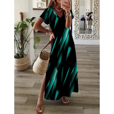 Delia - Fashion Butterfly Print Straight Party Lapel A-line Casual Shirt Dress