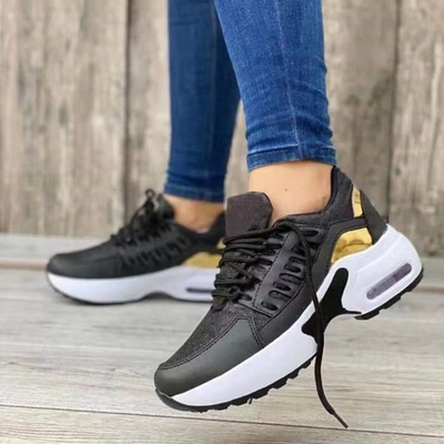 Women's Wedge Sneakers - Breathable Mesh Casual Shoes with Thick Sole and Lace-Up