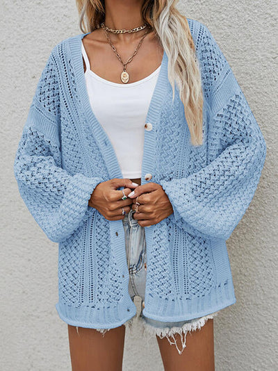 Button-front cardigan with openwork print