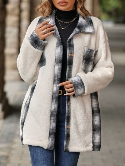 Coat with contrasting checks and dropped shoulders