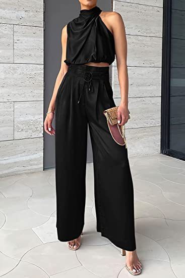 Women's summer set with sleeveless top and wide-legged pants