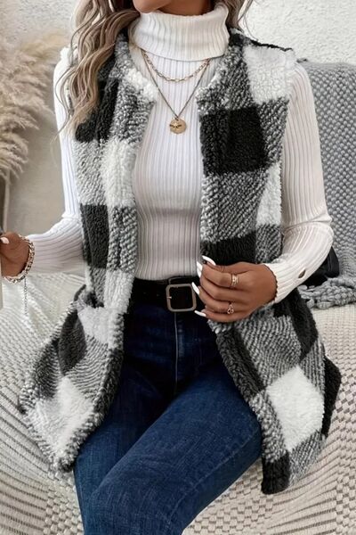 Laura's Open Check Vest - Warm and Cozy Style