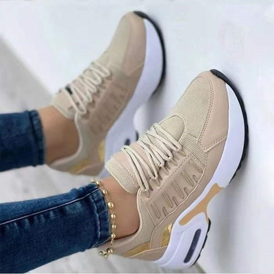 Women's Wedge Sneakers - Breathable Mesh Casual Shoes with Thick Sole and Lace-Up