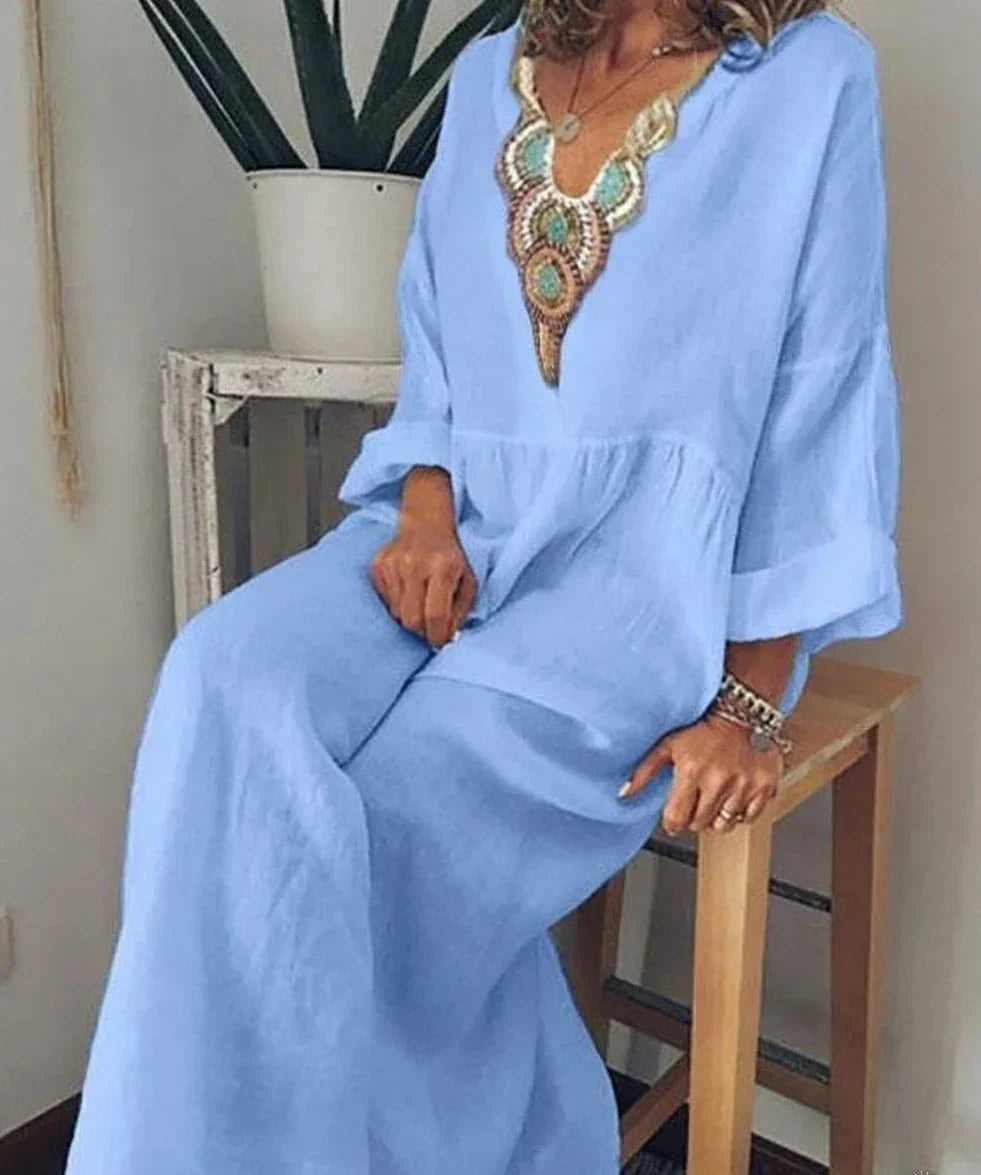 Victoria - Casual long-sleeved V-neck dress