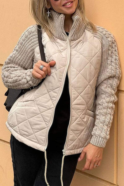 Women's Casual Solid Color Zipper Jacket with Patchwork Details