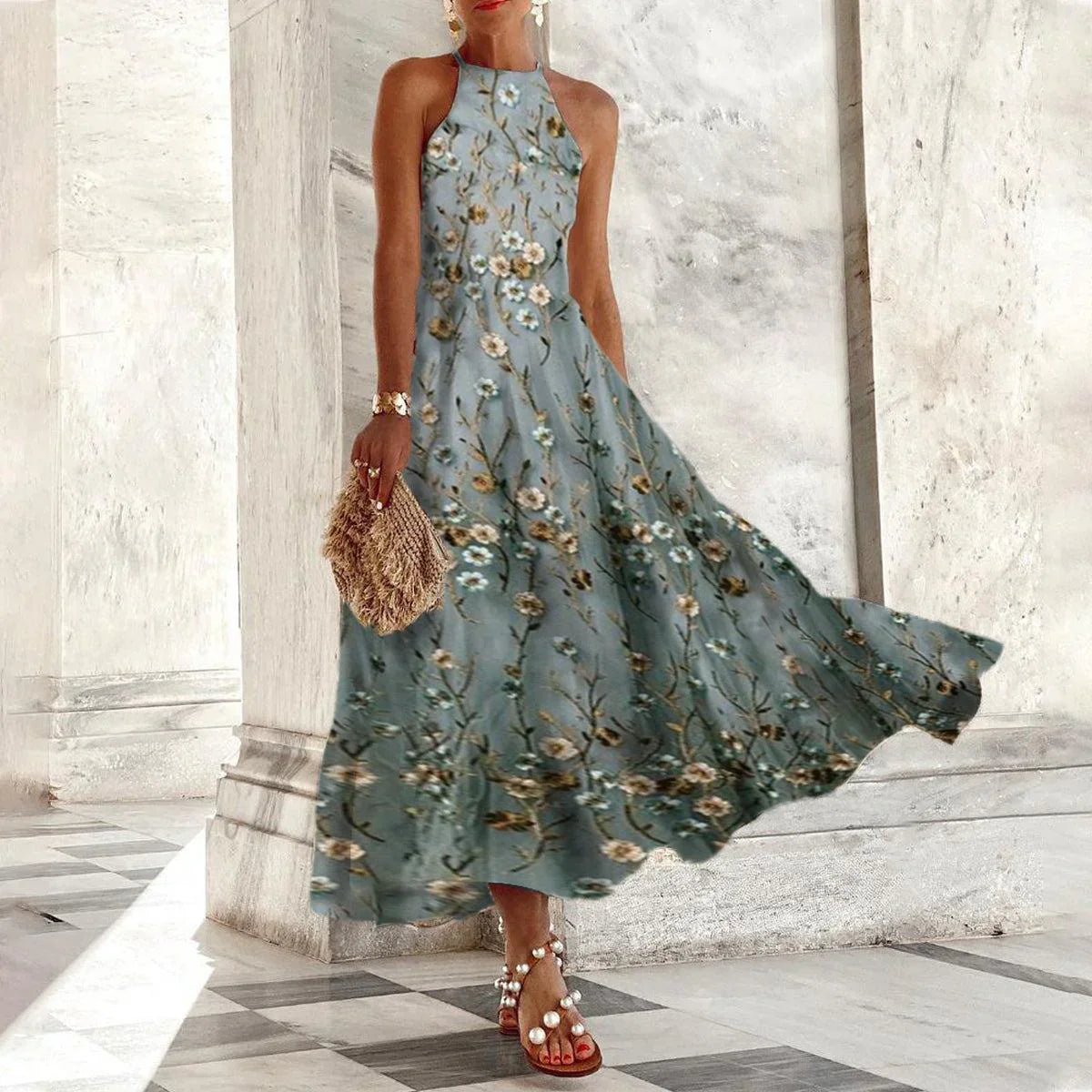 Angela - Sleeveless halterneck maxi dress