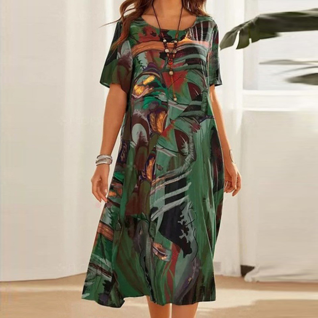 Summer midi dress with a modern print