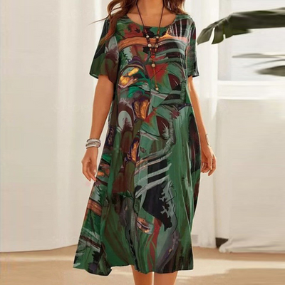 Summer midi dress with a modern print