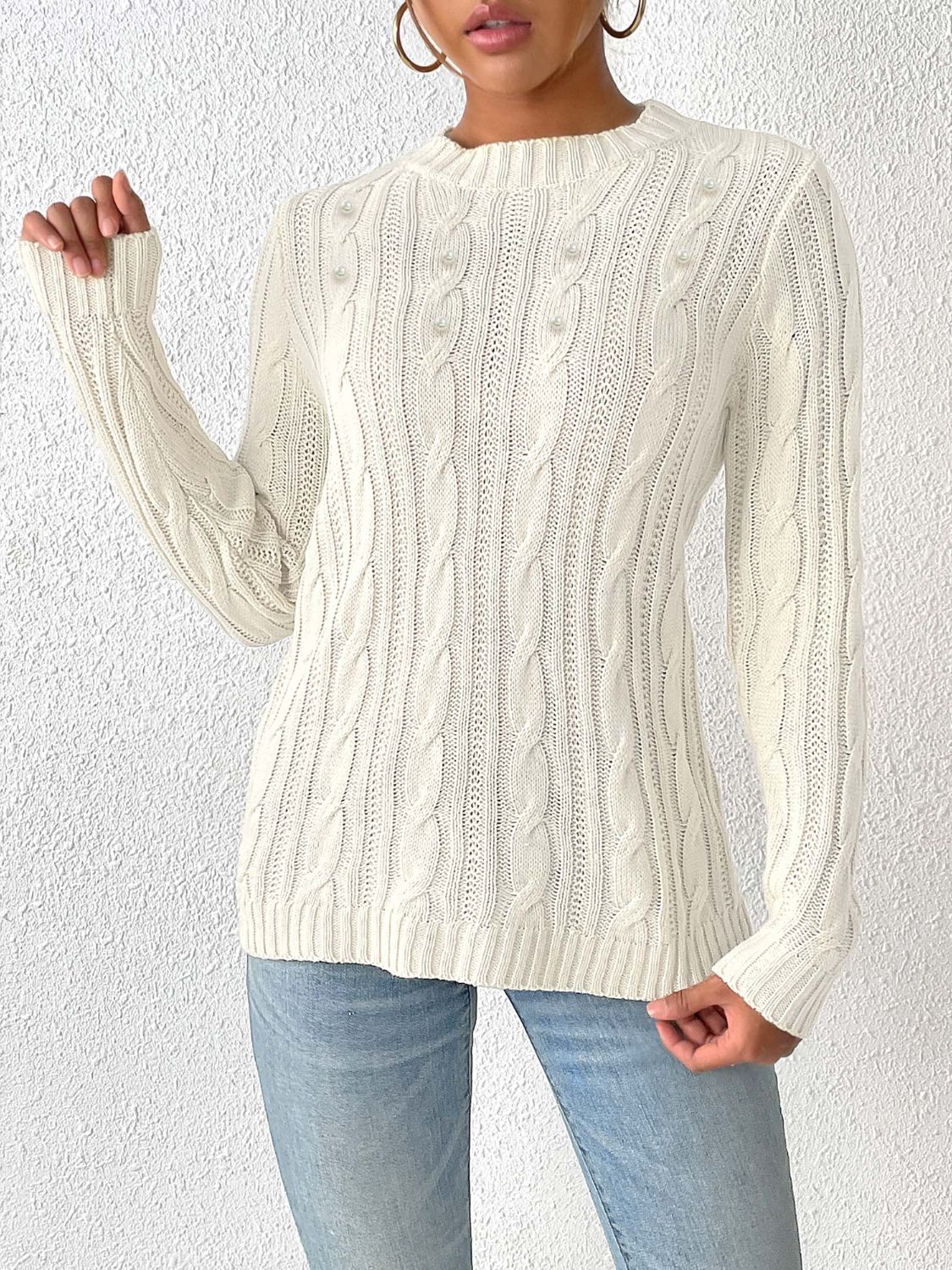 Exquisite sweater with braids and decorative beads
