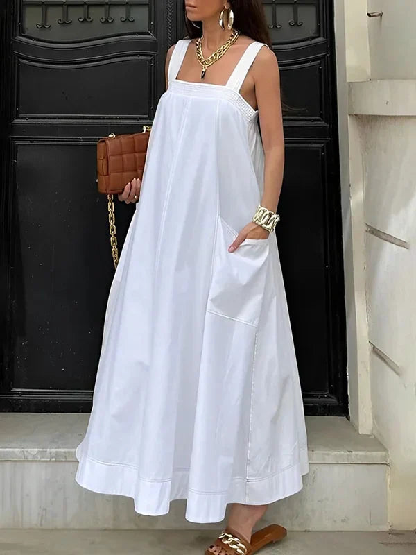 Maria - Sleeveless long dress with square neckline