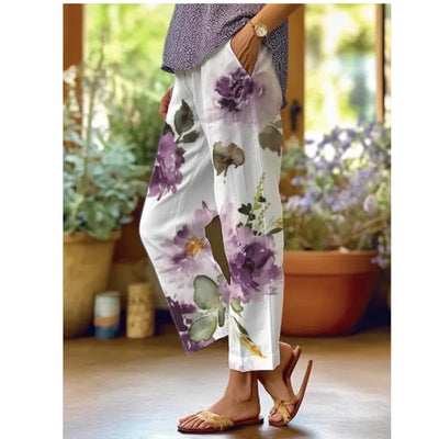 Victoria - Women's Vintage Botanical Floral Lace-Up Loose Casual Pants