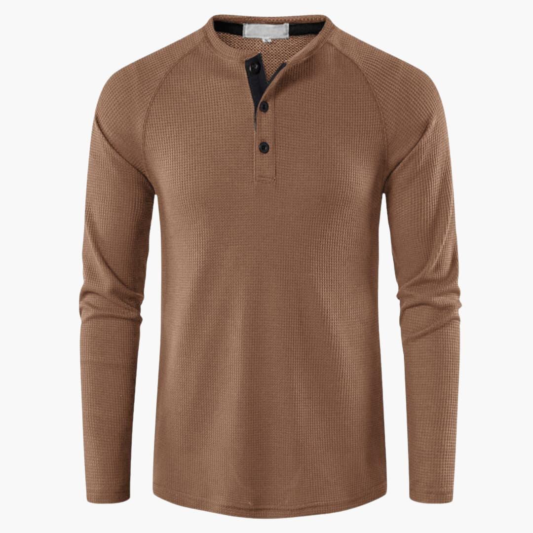 Men's T-shirt with mid-chest button closure and long sleeves for a modern style