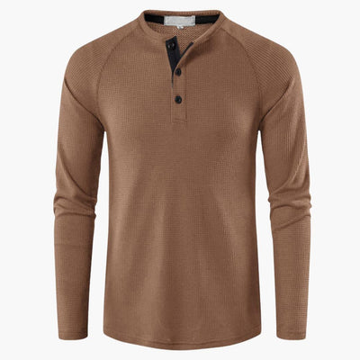Men's T-shirt with mid-chest button closure and long sleeves for a modern style