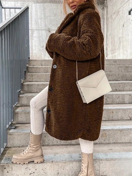 Olivia Teddy Coat - Button Down Long Sleeve Solid Color Winter Fall Coat
