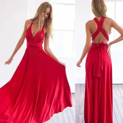 Elegant long sleeveless evening dress with open back