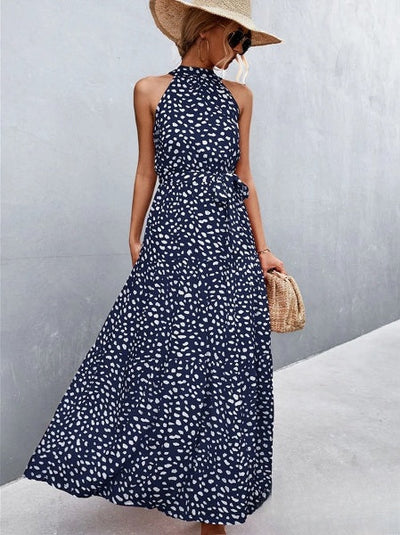 Irene - Bestselling strapless jumpsuit dress with a wave-dot print neckline