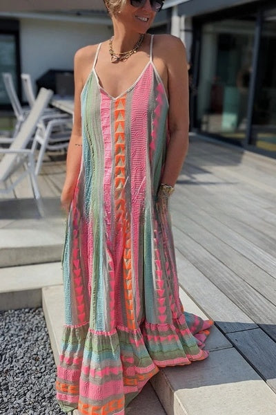 Malena - Long strap dress with print