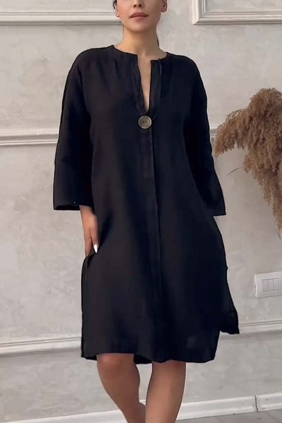 Emma - Casual cotton and linen button-down dress
