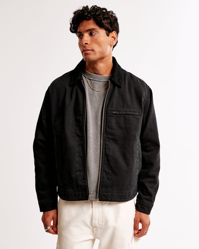 Cropped Work Jacket with Zipper