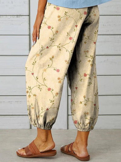 Amalie - Women's Casual Pants with Elegant Retro Floral Print Cotton