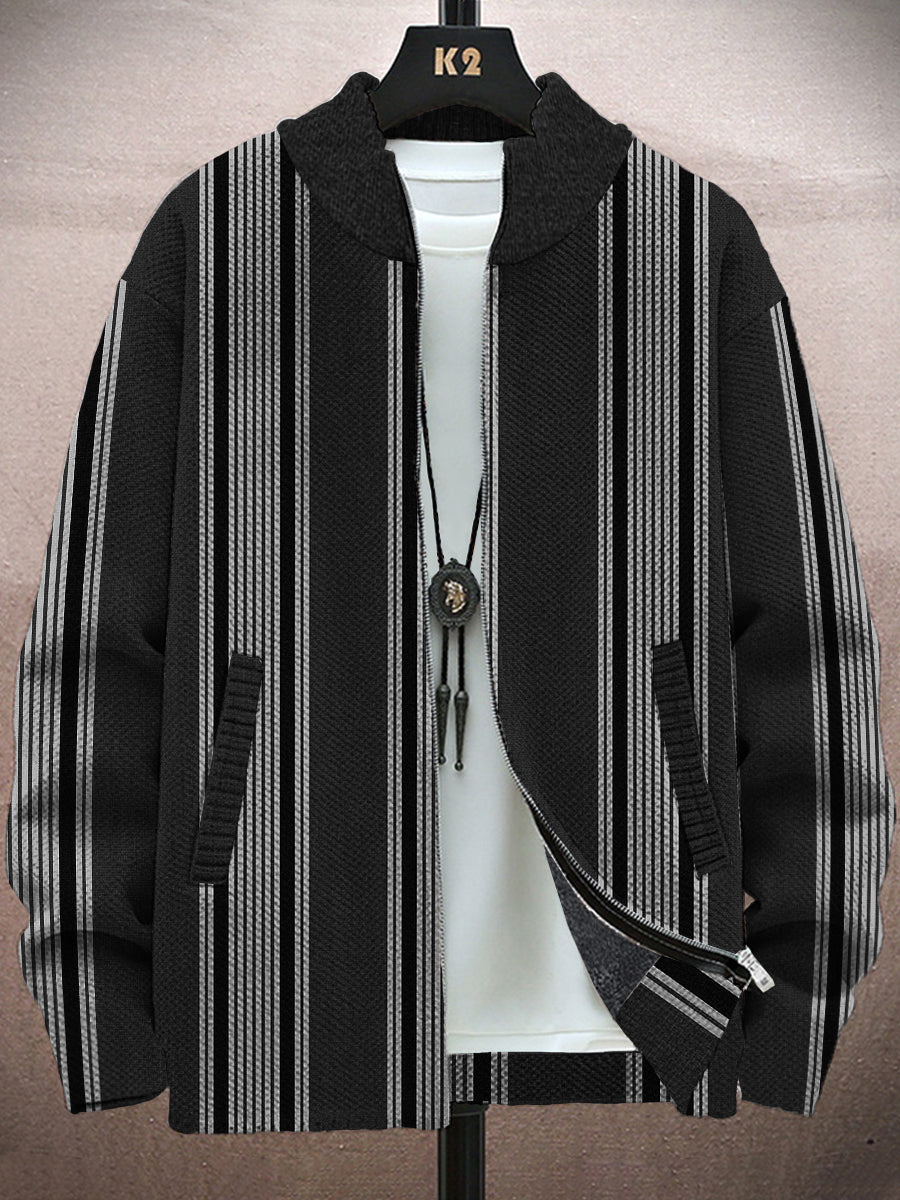 Men's Vintage Striped Long Sleeve Zipper Jacket