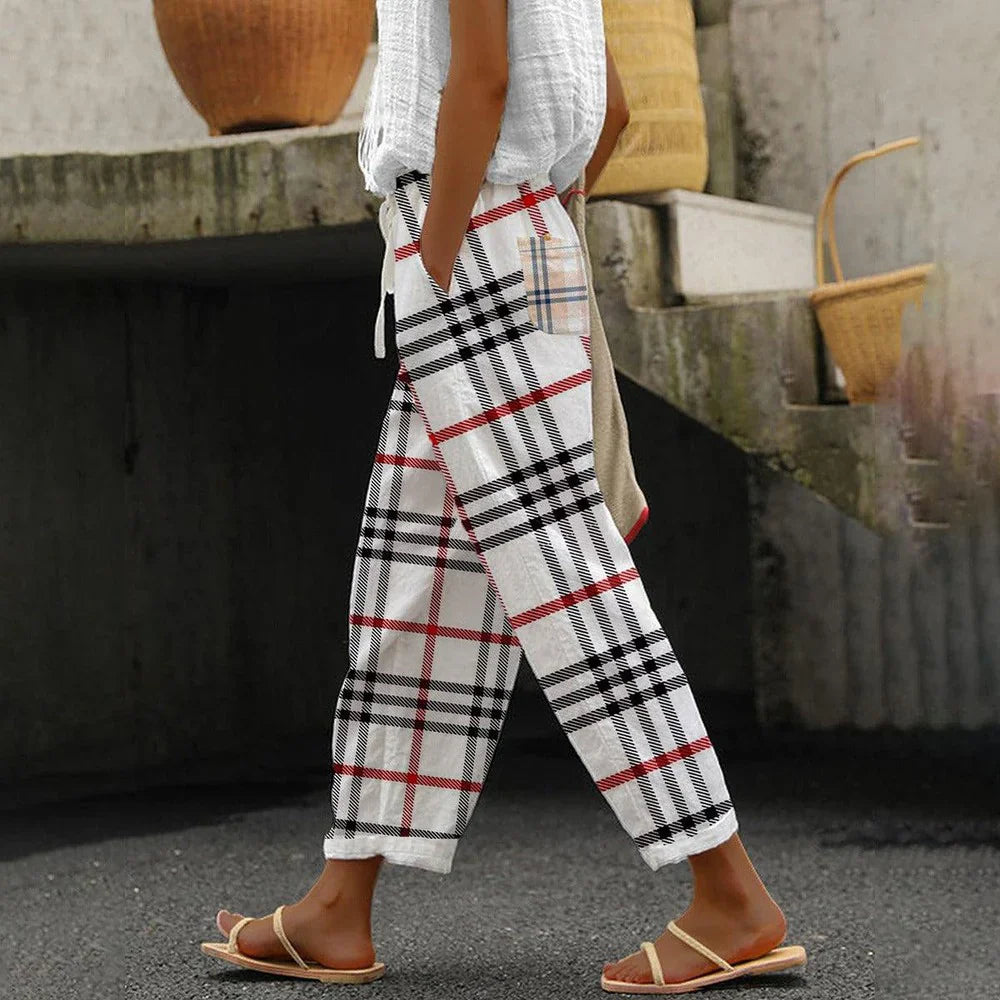 Hortense - Elegant checked trousers with pockets