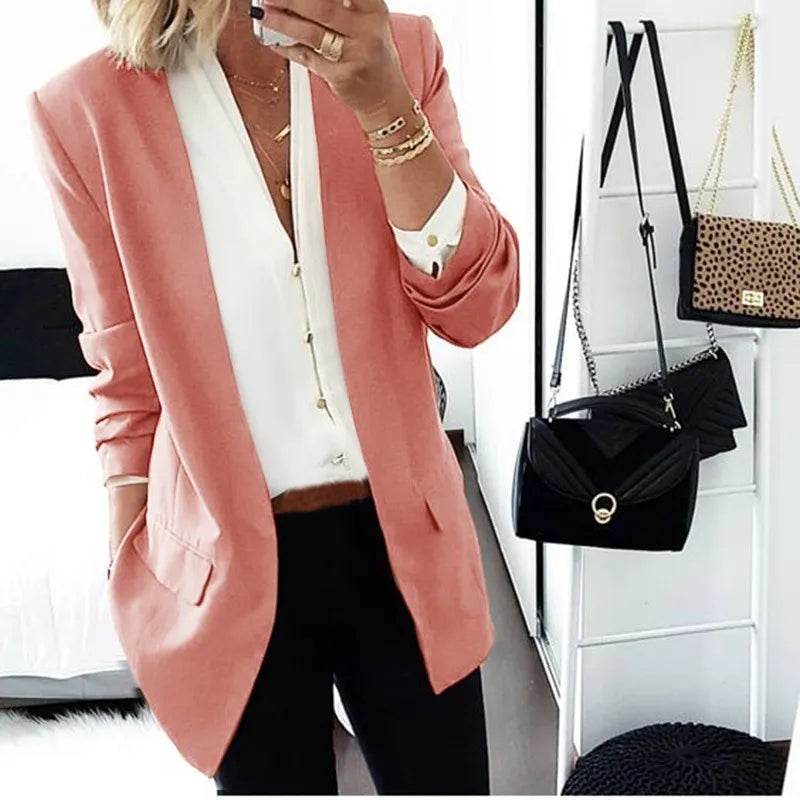Comfortable street jacket with turn-down collar and solid color design