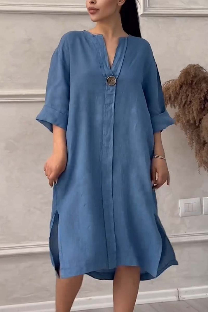 Emma - Casual cotton and linen button-down dress