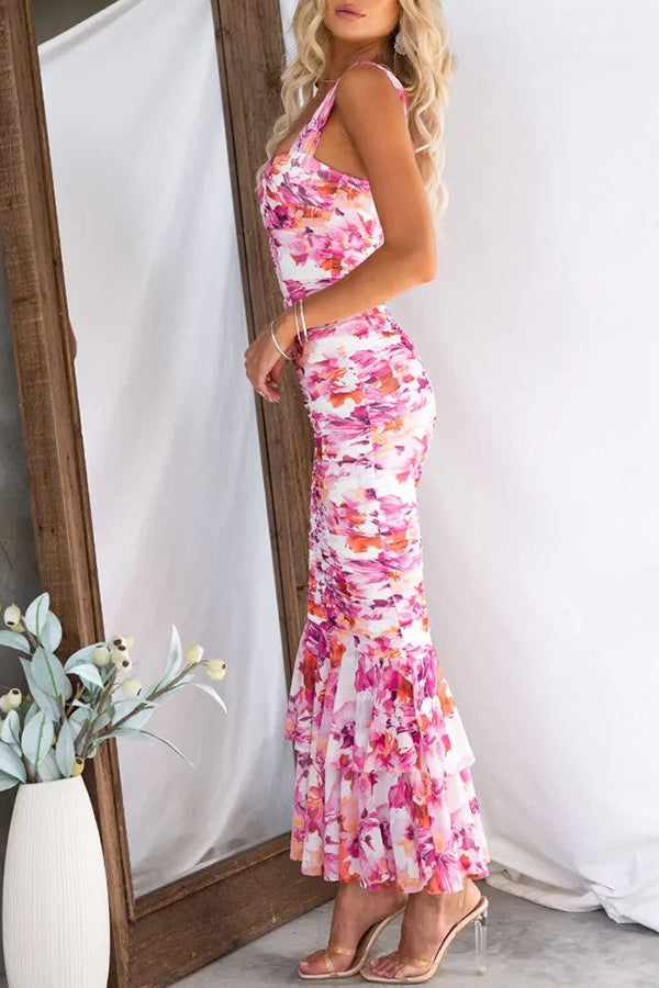 Ava - Floral Print Ruffle Hem Maxi Dress
