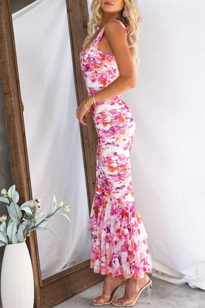 Ava - Floral Print Ruffle Hem Maxi Dress