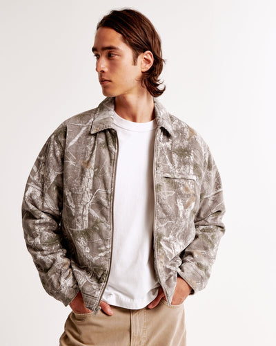 Cropped Work Jacket with Zipper