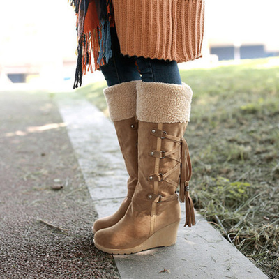 Warm Wedge Heel Tall Snow Boots for Cold Days